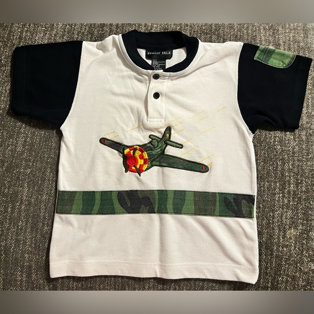 Vintage Kids Street Talk Airplane Polo with Camo Pocket